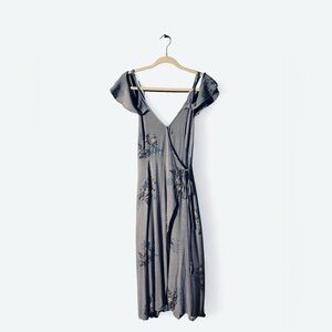 Astr Bluish Gray Floral Wrap Dress